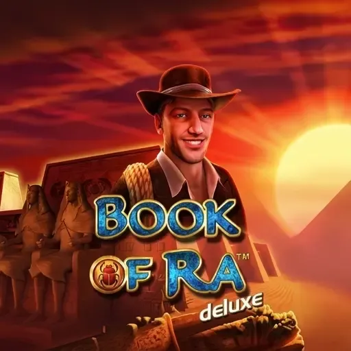 Flagman Casino Book of Ra Deluxe Slot mit Abenteurer vor Pyramiden
